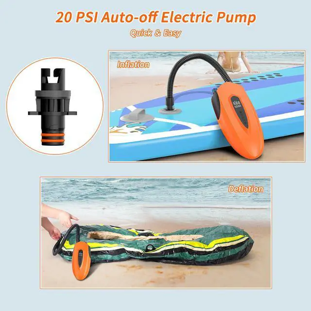Alt view image 4 of 7 - Fisca Paddle Board Electric Pump 20PSI, Portable Rechargeable Paddleboard Pump, 12000mAh Dual Stage Inflation Deflation Auto-Off Air Pump for SUP, Kayak, Inflatable Boat, Tent