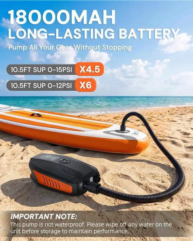 Alt view image 2 of 7 - Paddle Board Electric Pump, 18000mAh Rechargeable 20PSI High Pressure SUP Pump, Intelligent Dual Stage Inflation & Deflation, Auto-Off for Stand Up Paddle Boards