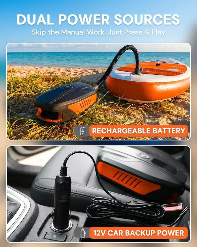 Alt view image 4 of 7 - Paddle Board Electric Pump, 18000mAh Rechargeable 20PSI High Pressure SUP Pump, Intelligent Dual Stage Inflation & Deflation, Auto-Off for Stand Up Paddle Boards