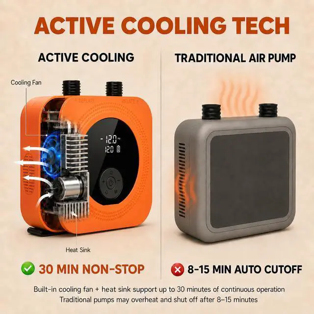 Alt view image 3 of 7 - 50 PSI Electric Paddle Board Pump, 15600mAh Rechargeable SUP Pump | Fast 50 PSI Inflation, 7 SUPs/Charge, Hands-Free Auto-Off, Active Cooling for Longer Use, Easy Inflate/Deflate, 12V Car Power