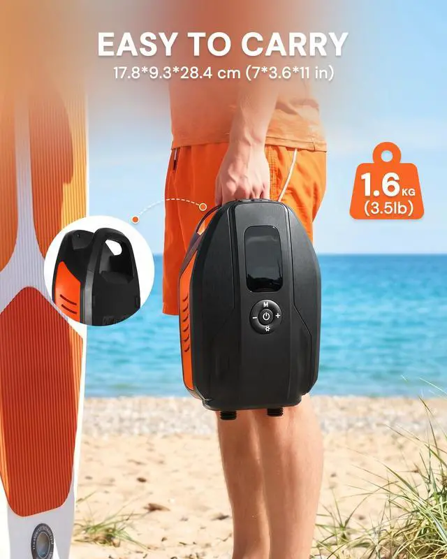 Alt view image 6 of 7 - Paddle Board Electric Pump, 18000mAh Rechargeable 20PSI High Pressure SUP Pump, Intelligent Dual Stage Inflation & Deflation, Auto-Off for Stand Up Paddle Boards