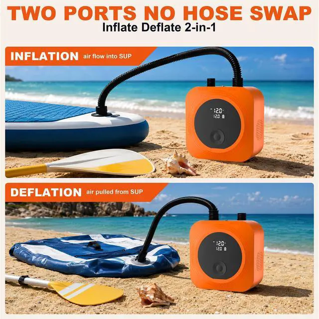 Alt view image 5 of 7 - 50 PSI Electric Paddle Board Pump, 15600mAh Rechargeable SUP Pump | Fast 50 PSI Inflation, 7 SUPs/Charge, Hands-Free Auto-Off, Active Cooling for Longer Use, Easy Inflate/Deflate, 12V Car Power