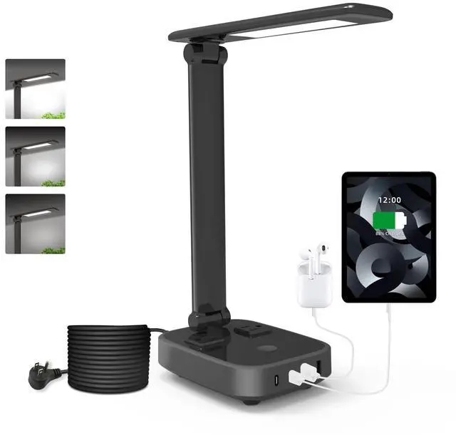 Main image of Yostyle LED Desk Lamp with 4 USB Charging Ports and 2 AC Outlets,5ft Extension Cord Power Strip Station, 3 Level Brightness, Touch Dimmer Control, Office Table Eye Care Lamp Bedroom Hotel