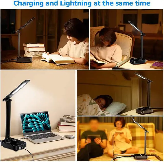 Alt view image 5 of 7 - Yostyle LED Desk Lamp with 4 USB Charging Ports and 2 AC Outlets,5ft Extension Cord Power Strip Station, 3 Level Brightness, Touch Dimmer Control, Office Table Eye Care Lamp Bedroom Hotel