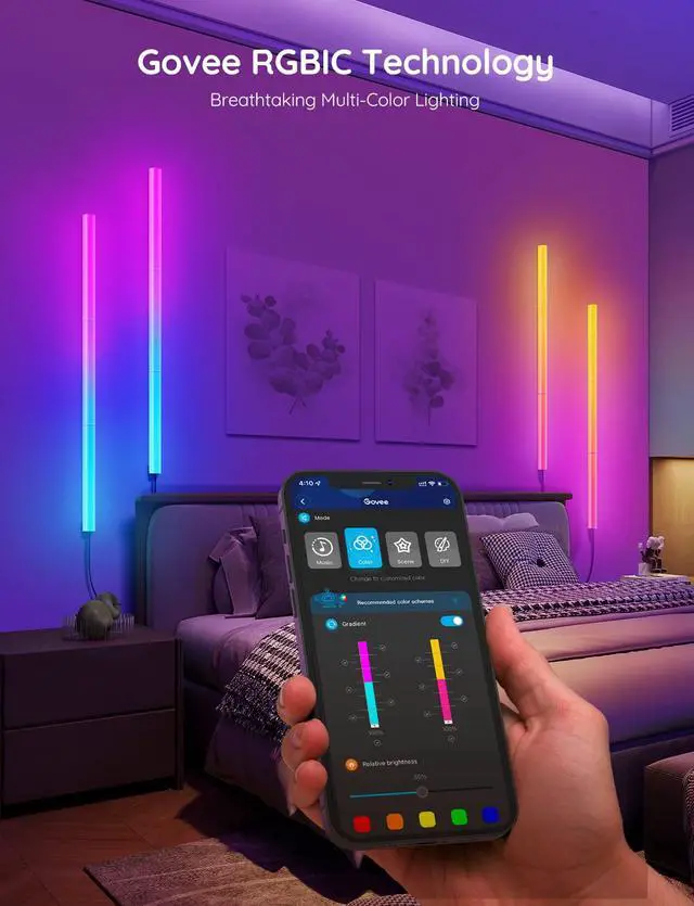 Alt view image 6 of 7 - Govee Glide Wall Lights, Smart Gaming Light Bar, Works with SmartThings | RGBIC LED Wall Lamp for Bedroom, DIY, 6 Count Light Bar for Gaming Room(2 Panels Set and 3 Sections/Panel)