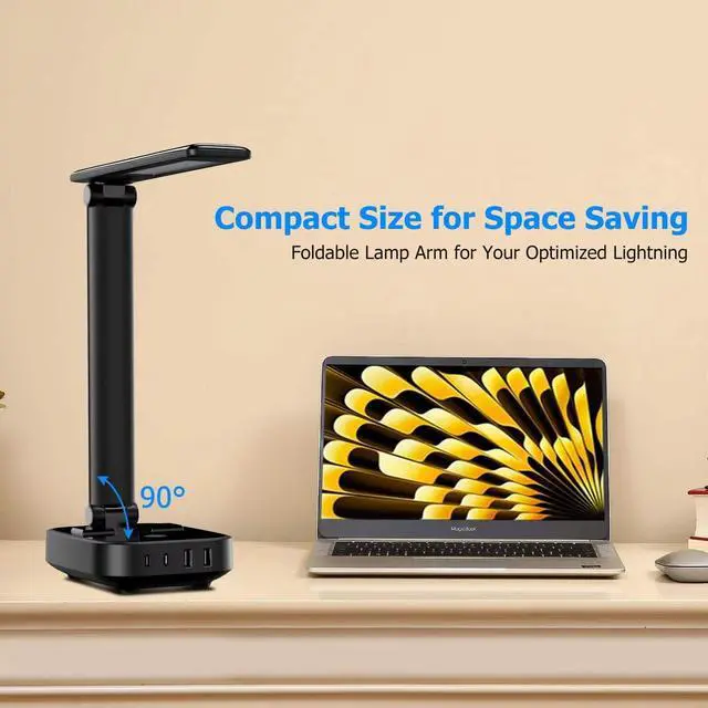 Alt view image 7 of 7 - Yostyle LED Desk Lamp with 4 USB Charging Ports and 2 AC Outlets,5ft Extension Cord Power Strip Station, 3 Level Brightness, Touch Dimmer Control, Office Table Eye Care Lamp Bedroom Hotel