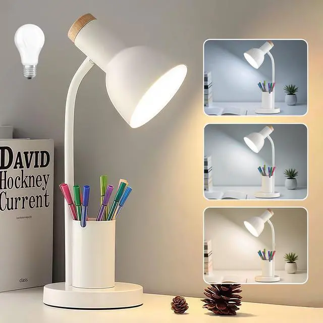 Main image of Desk Lamp, LED Desk Lamps for Home Office, 3 Color Modes Eye-Caring Reading Light, Flexible Gooseneck Desk Light with Pen Holder, Table Lamp for Bedroom Bedside College Dorm Study Room (White lamp)