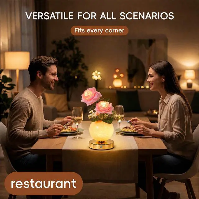 Alt view image 6 of 7 - Rose Lamp Rechargeable Wireless Touch-Control Dimmable Faux Flower Desk Light, LED Glass Planet Vase Night Light, Kitchen Bedroom Office Decor, Housewarming Gift Women and Mom