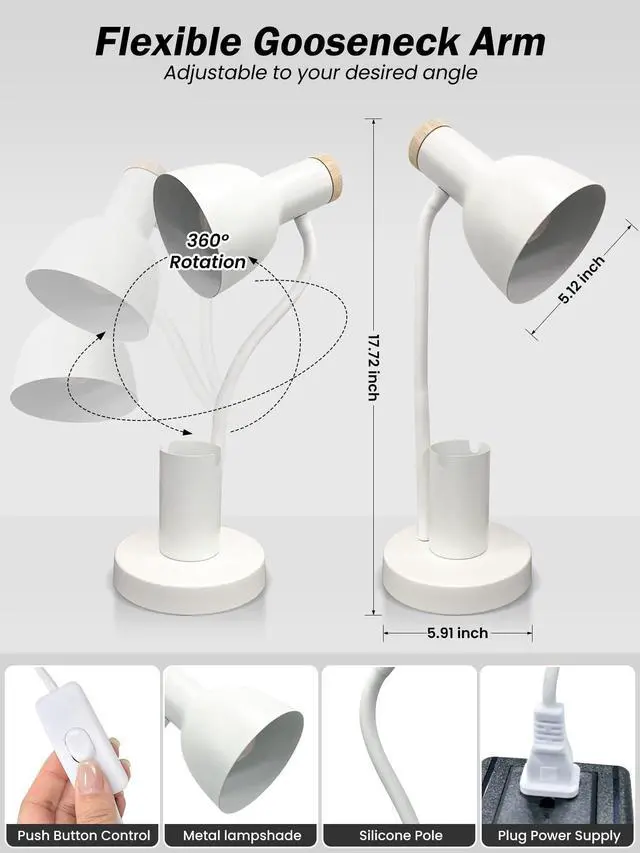 Alt view image 4 of 7 - Desk Lamp, LED Desk Lamps for Home Office, 3 Color Modes Eye-Caring Reading Light, Flexible Gooseneck Desk Light with Pen Holder, Table Lamp for Bedroom Bedside College Dorm Study Room (White lamp)