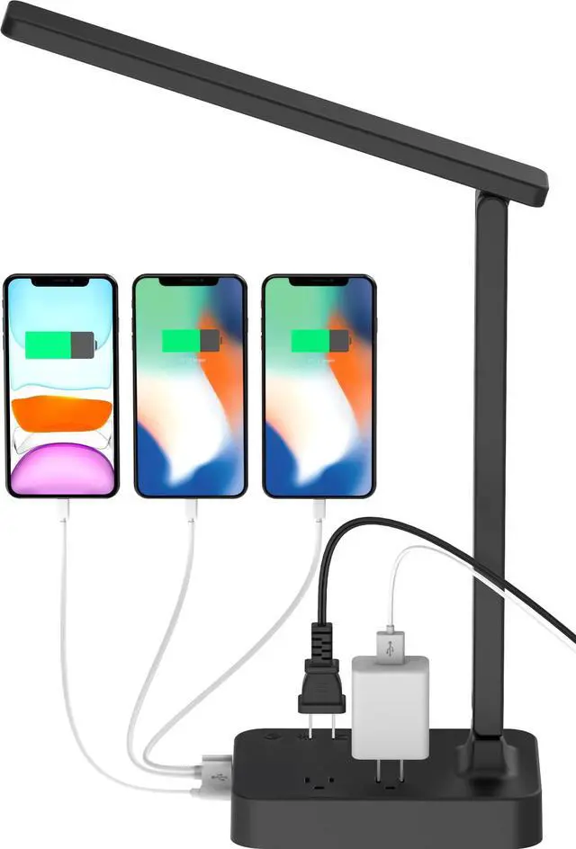 Main image of Drevet LED Desk lamp with USB C Charging Port, Table Light with 3 USB Charger and 2 AC Power Outlet, 3 Color Model, 3 Level Brightness, Touch Control, Memory Function, Eye-Caring Office Foldable Lamp