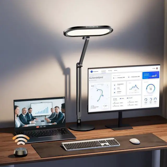 Main image of Premium LED Desk Lamp, Dual-Sided Soft Lighting with Knob Remote | Eye-Caring Diffused Light for Home Office, Video Conferencing, Zoom, Reading, Study, Craft, Stepless Dimming & Color, Memory