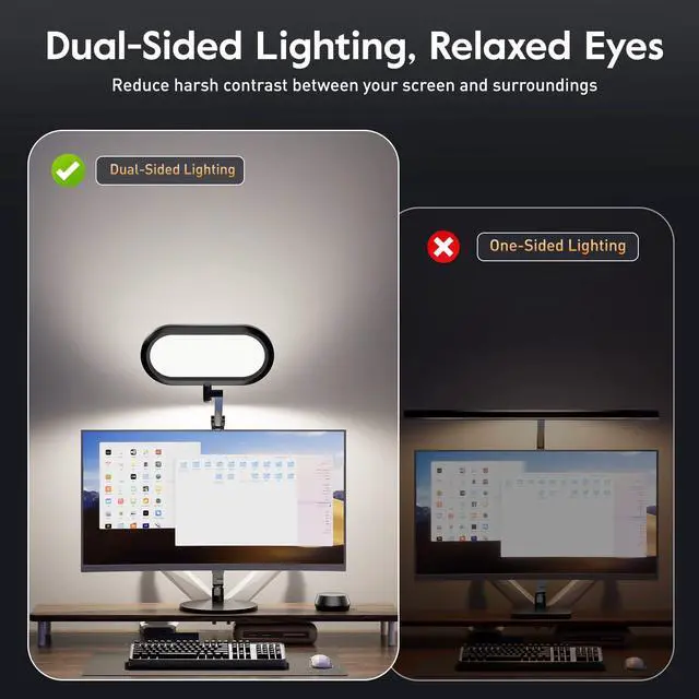Alt view image 2 of 6 - Premium LED Desk Lamp, Dual-Sided Soft Lighting with Knob Remote | Eye-Caring Diffused Light for Home Office, Video Conferencing, Zoom, Reading, Study, Craft, Stepless Dimming & Color, Memory