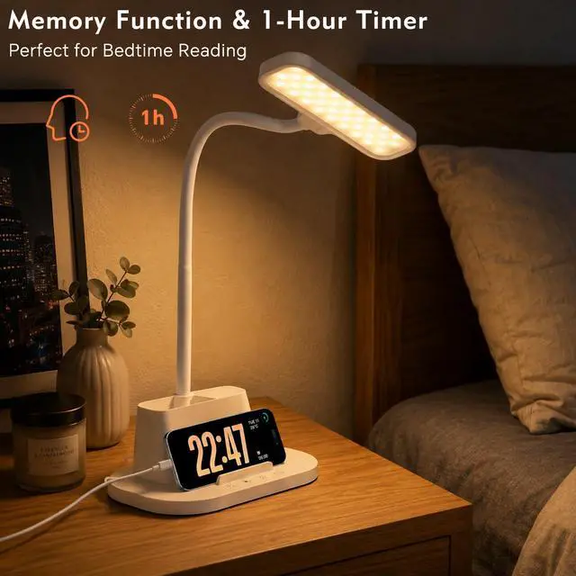 Alt view image 7 of 7 - LED Desk Lamp for Dorm Small Desk Lamp with Pen Holder 5 Color Modes White | Dimmable Touch Control, USB Charging Port, Eye-Caring Reading Light for Home Office Table Study College Room Students
