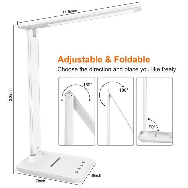 Alt view image 2 of 2 - karidi LED Desk Lamp Dimmable Table Lamp with USB Charging Port, 5 Lighting Modes, Sensitive Control, Foldable Portable Desk Light for Home Office Bedroom Reading (White, Standard Size - 13.3 inch)