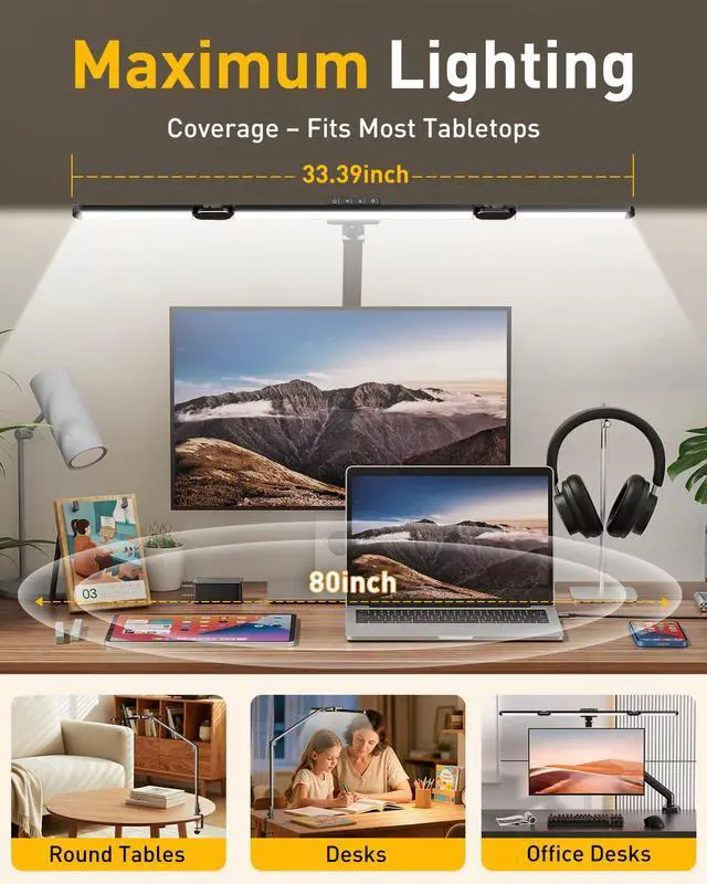 Alt view image 5 of 7 - GUARDKING Desk Lamp for Home Office with Clamp 33.4" 5 Color & 5 Brightness | Led Desk Light with Remote Control, 3-Panel, Adjustable Dimming & Color Temp, Angle, Height, for Study, Computer, Workbenc