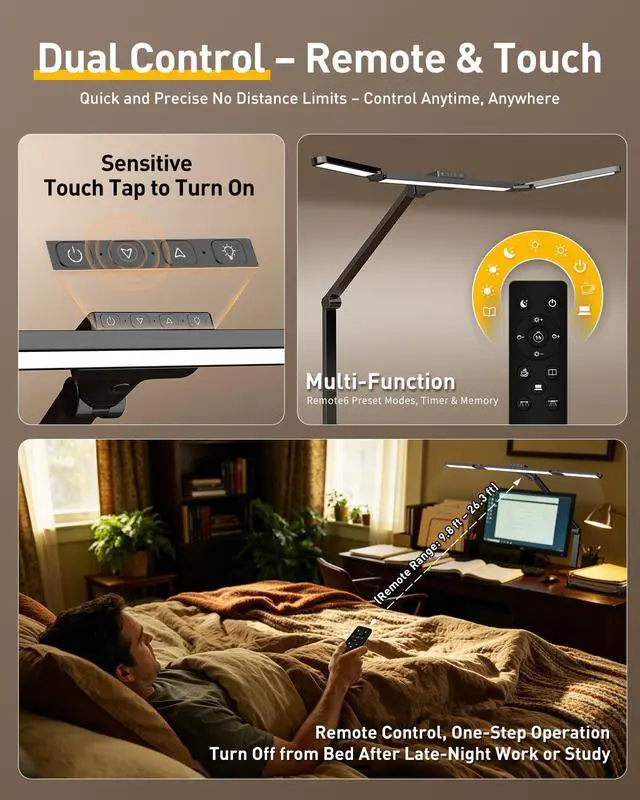 Alt view image 6 of 7 - GUARDKING Desk Lamp for Home Office with Clamp 33.4" 5 Color & 5 Brightness | Led Desk Light with Remote Control, 3-Panel, Adjustable Dimming & Color Temp, Angle, Height, for Study, Computer, Workbenc