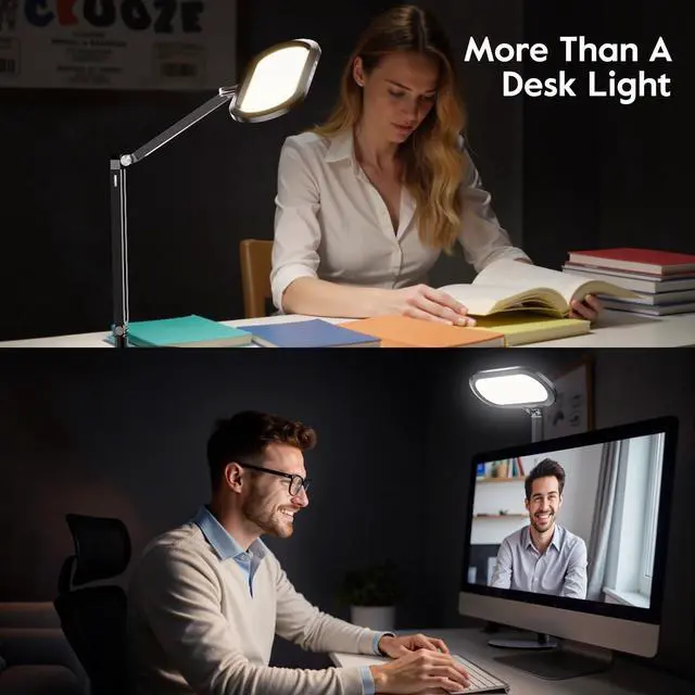 Alt view image 4 of 6 - Premium LED Desk Lamp, Dual-Sided Soft Lighting with Knob Remote | Eye-Caring Diffused Light for Home Office, Video Conferencing, Zoom, Reading, Study, Craft, Stepless Dimming & Color, Memory