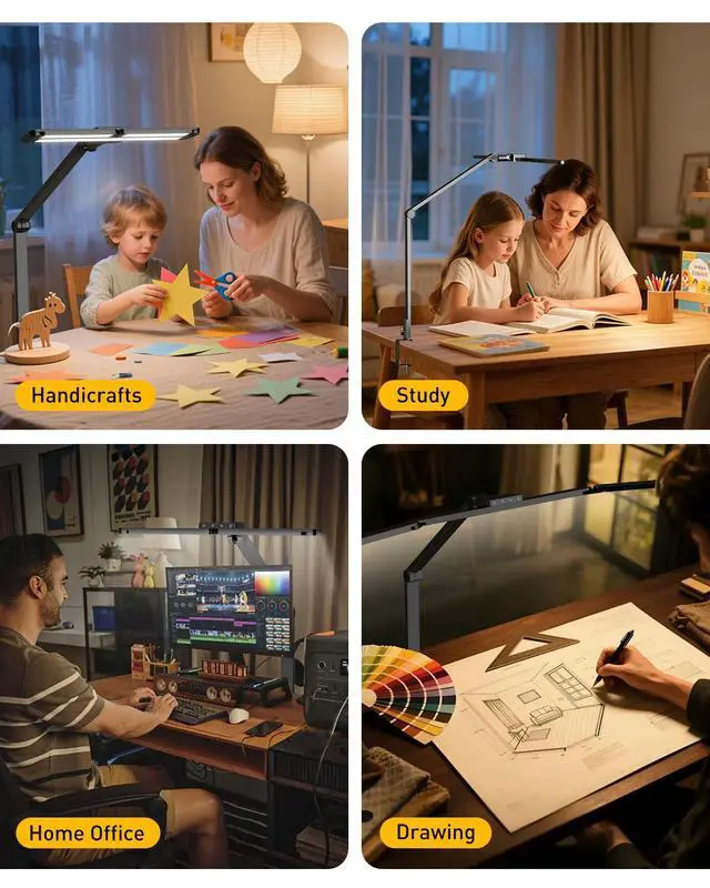 Alt view image 7 of 7 - GUARDKING Desk Lamp for Home Office with Clamp 33.4" 5 Color & 5 Brightness | Led Desk Light with Remote Control, 3-Panel, Adjustable Dimming & Color Temp, Angle, Height, for Study, Computer, Workbenc