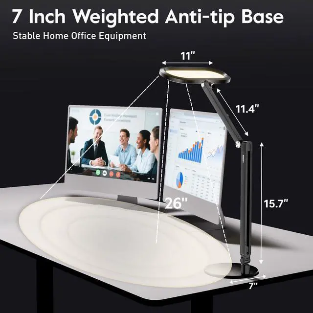 Alt view image 6 of 6 - Premium LED Desk Lamp, Dual-Sided Soft Lighting with Knob Remote | Eye-Caring Diffused Light for Home Office, Video Conferencing, Zoom, Reading, Study, Craft, Stepless Dimming & Color, Memory