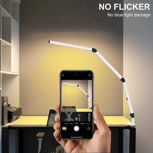 Alt view image 2 of 6 - LED Desk Lamp with Clamp, Dual Light Table Lamp with Adjustable Swing Arm, Eye-Care 4 CCT Modes & 5 Brightness Levels Clip-on Architect Modern Desk Light for Home Office Crafting Sewing