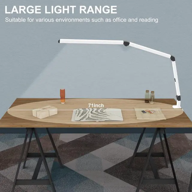 Alt view image 4 of 6 - LED Desk Lamp with Clamp, Dual Light Table Lamp with Adjustable Swing Arm, Eye-Care 4 CCT Modes & 5 Brightness Levels Clip-on Architect Modern Desk Light for Home Office Crafting Sewing