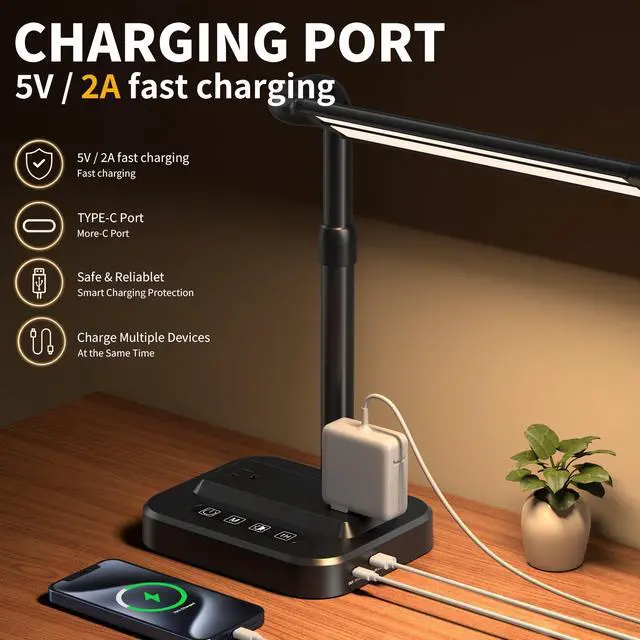 Alt view image 2 of 7 - LED Desk Lamp, Ultra Wide Computer Light, Dimmable Desk Light with USB Fast Charging, Adjustable Foldable Eye Caring Office Desk Lamp for Monitor Work Gaming Home Study