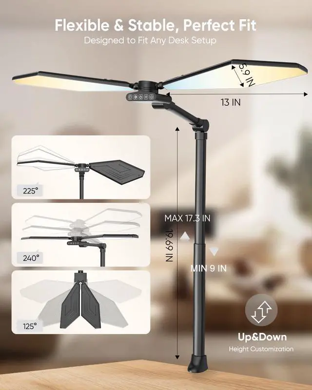Alt view image 3 of 7 - 36W LED Desk Lamp with Clamp, Dual-Head Architect Lamp with Remote, Black | Ultra Bright 448-LED 3600LM Office Lamp, 2700K-6500K, Stepless Dimming, 60-Inch Desk Light for Workbenches and Home Offices