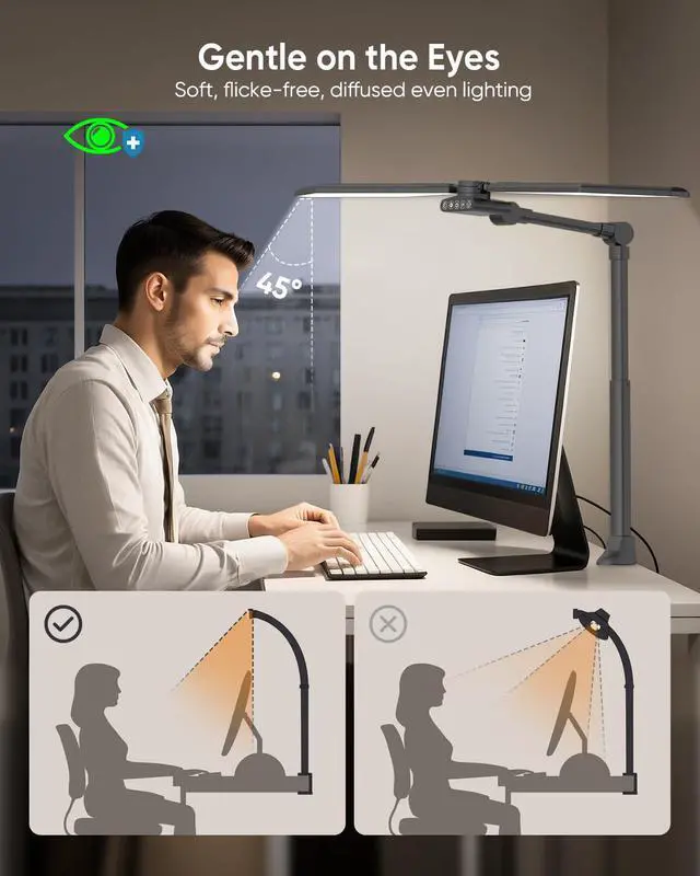 Alt view image 5 of 7 - 36W LED Desk Lamp with Clamp, Dual-Head Architect Lamp with Remote, Black | Ultra Bright 448-LED 3600LM Office Lamp, 2700K-6500K, Stepless Dimming, 60-Inch Desk Light for Workbenches and Home Offices