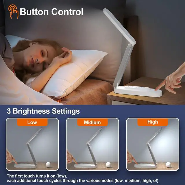 Alt view image 2 of 6 - Giryuhd LED Desk Lamp for Office Home & Battery Operated Lamp Rechargeable Lamp Foldable & Portable Light, LED Desk Light Strip, 3 Brightness Dimmable Small Desk Lamp Wireless Reading Lamp (White)