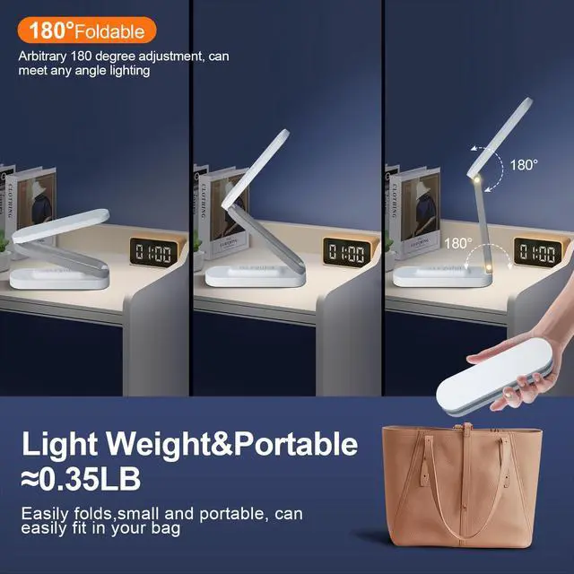 Alt view image 3 of 6 - Giryuhd LED Desk Lamp for Office Home & Battery Operated Lamp Rechargeable Lamp Foldable & Portable Light, LED Desk Light Strip, 3 Brightness Dimmable Small Desk Lamp Wireless Reading Lamp (White)