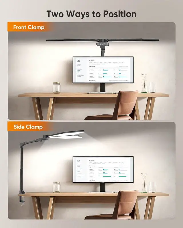 Alt view image 7 of 7 - 36W LED Desk Lamp with Clamp, Dual-Head Architect Lamp with Remote, Black | Ultra Bright 448-LED 3600LM Office Lamp, 2700K-6500K, Stepless Dimming, 60-Inch Desk Light for Workbenches and Home Offices