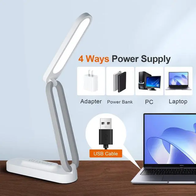 Alt view image 4 of 6 - Giryuhd LED Desk Lamp for Office Home & Battery Operated Lamp Rechargeable Lamp Foldable & Portable Light, LED Desk Light Strip, 3 Brightness Dimmable Small Desk Lamp Wireless Reading Lamp (White)