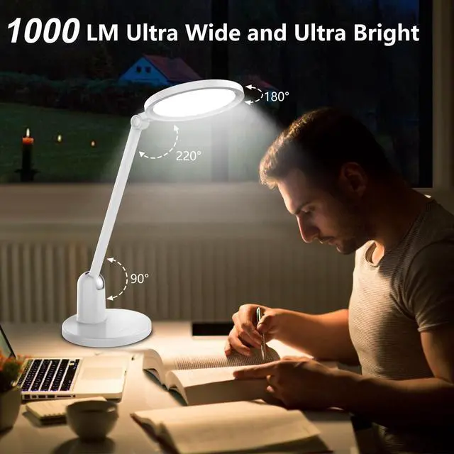 Alt view image 2 of 7 - Kitloo Desk Lamps for Home Office with Stable Base, 1000LM Ultra Bright Eye-Caring Desk Light, 3000K-6000K Dimmable Table Lamp with Stepless Dimming & Timing Function for Work, Reading, Bedroom