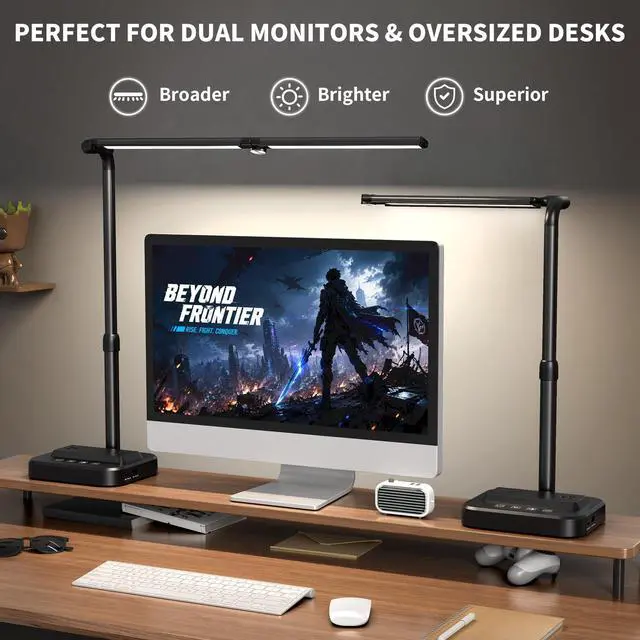 Alt view image 6 of 7 - LED Desk Lamp, Ultra Wide Computer Light, Dimmable Desk Light with USB Fast Charging, Adjustable Foldable Eye Caring Office Desk Lamp for Monitor Work Gaming Home Study