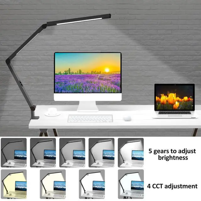 Alt view image 5 of 6 - LED Desk Lamp with Clamp, Architect Desk Lamp with Dual Light and Adjustable Swing Arm, Clip-on Eye-Care 4 CCT Modes & 5 Brightness Levels Table Light Modern Computer Lighting for Home Office