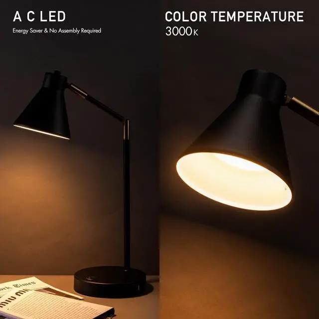 Alt view image 4 of 7 - O'Bright Astrum - LED Desk Lamp with Dual USB Charging Ports, 100% Metal, 270 Degree Swivel Arms, Soft White Light (3000K), Bedside & Home Office Table Lamp, ETL Listed, Black