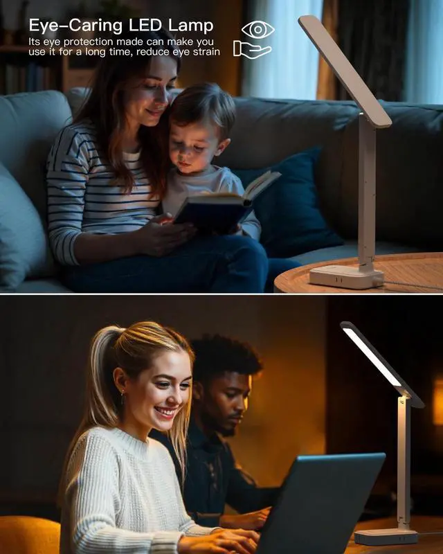 Alt view image 6 of 6 - Mifaso 8-in-1 LED Desk Lamp with Power Strip, PD 30W Touch Desk Lamp, 4 Outlets & 4 USB Ports, Eye-Caring Dimmable Table Lamp with 5FT Extension Cord for Home Office College Dorm Room Essentials