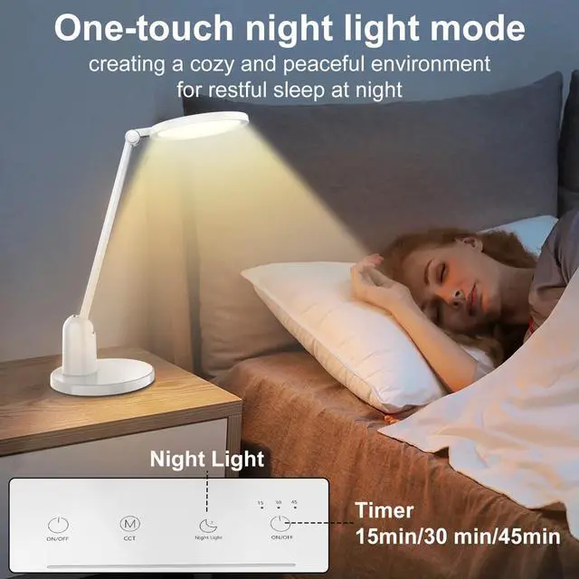 Alt view image 5 of 7 - Kitloo Desk Lamps for Home Office with Stable Base, 1000LM Ultra Bright Eye-Caring Desk Light, 3000K-6000K Dimmable Table Lamp with Stepless Dimming & Timing Function for Work, Reading, Bedroom