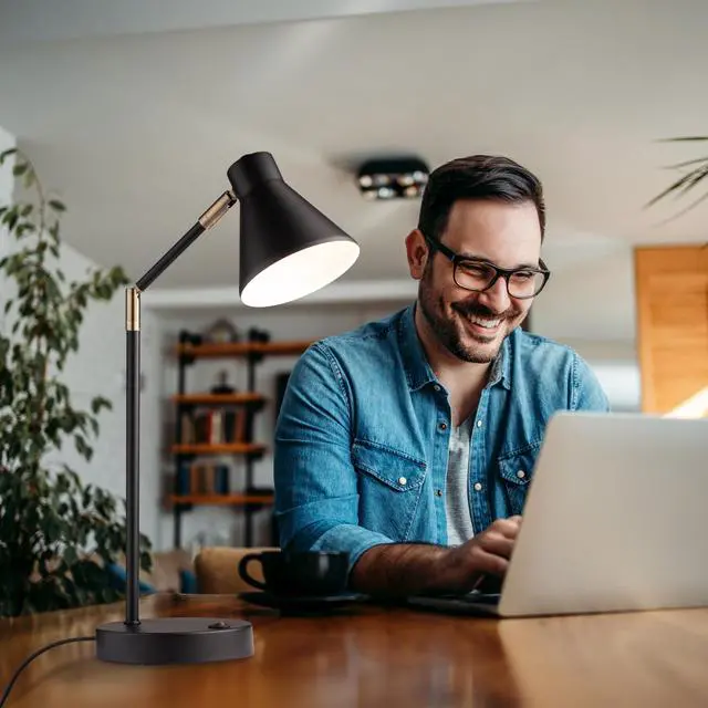 Alt view image 6 of 7 - O'Bright Astrum - LED Desk Lamp with Dual USB Charging Ports, 100% Metal, 270 Degree Swivel Arms, Soft White Light (3000K), Bedside & Home Office Table Lamp, ETL Listed, Black