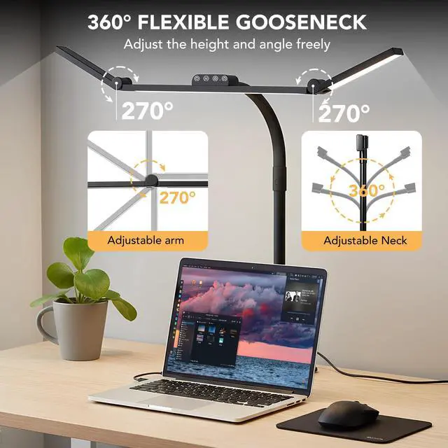 Alt view image 4 of 7 - LED Desk Lamp for Home Office with Base, 28.2" Adjustable Gooseneck Swing Arm Ultra Bright Desk Light, Dimmable Architect Table lamp for Desktop Computer Light, Reading, Study, Workbench