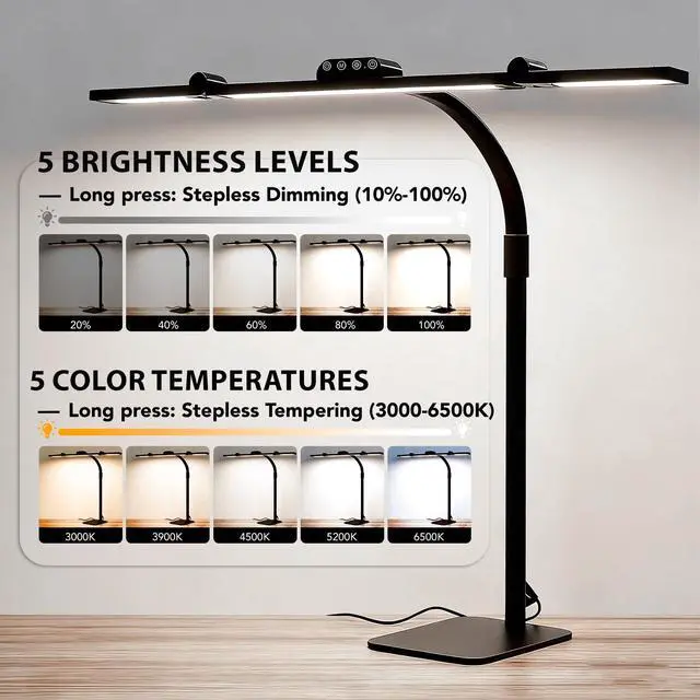 Alt view image 5 of 7 - LED Desk Lamp for Home Office with Base, 28.2" Adjustable Gooseneck Swing Arm Ultra Bright Desk Light, Dimmable Architect Table lamp for Desktop Computer Light, Reading, Study, Workbench