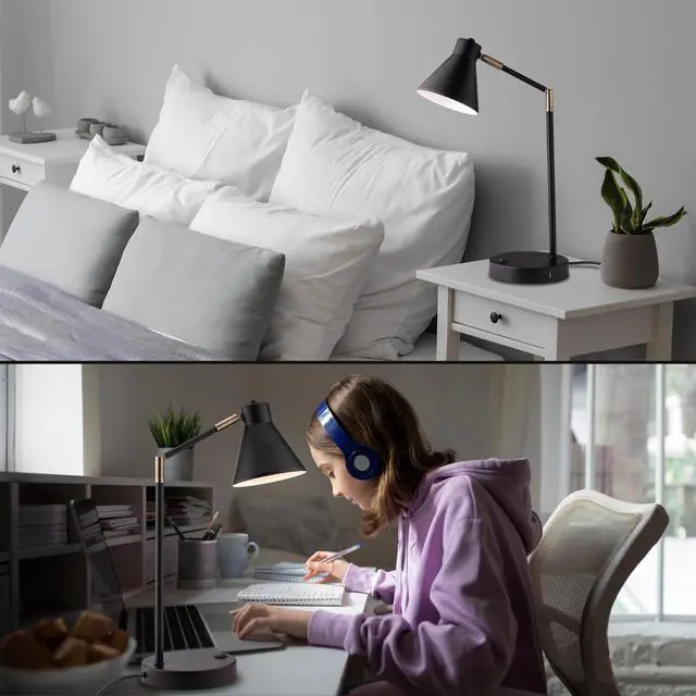 Alt view image 7 of 7 - O'Bright Astrum - LED Desk Lamp with Dual USB Charging Ports, 100% Metal, 270 Degree Swivel Arms, Soft White Light (3000K), Bedside & Home Office Table Lamp, ETL Listed, Black