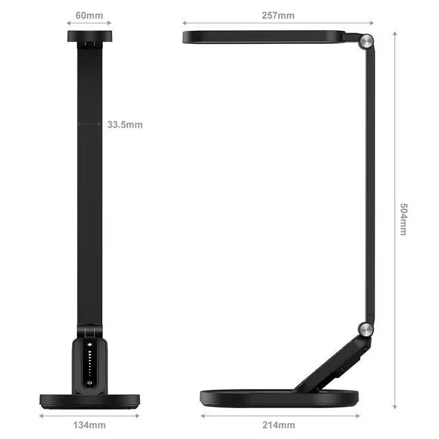 Alt view image 5 of 7 - JKSWT LED Desk Lamp, Eye-Caring Table Lamps Natural Light Protects Eyes Dimmable Office Lamp with 5 Color Modes USB Charging Port Touch Control and Memory Function, 10W Reading Lamp,Black