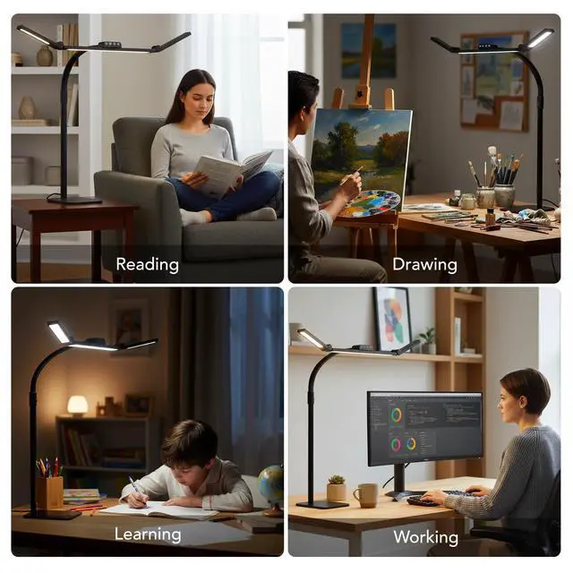 Alt view image 7 of 7 - LED Desk Lamp for Home Office with Base, 28.2" Adjustable Gooseneck Swing Arm Ultra Bright Desk Light, Dimmable Architect Table lamp for Desktop Computer Light, Reading, Study, Workbench