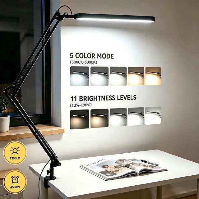 Alt view image 2 of 6 - Desk Lamp for Home Office, Eye Comfortable LED Desk Light for Long Hours, Adjustable Swing Arm with Memory Function, Black