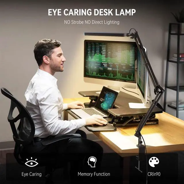 Alt view image 5 of 6 - Desk Lamp for Home Office, Eye Comfortable LED Desk Light for Long Hours, Adjustable Swing Arm with Memory Function, Black