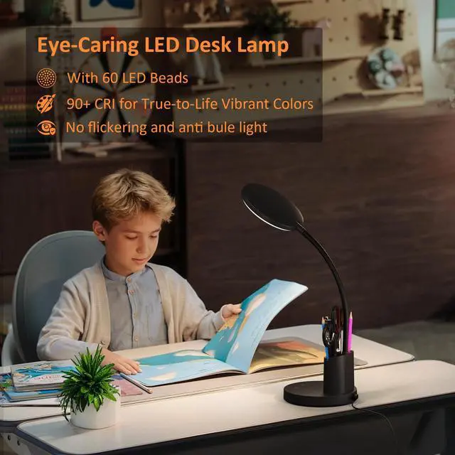 Alt view image 4 of 7 - LED Desk Lamp for College Dorm with Pen Phone Holder, Black | 3 Color Modes Dimmable Desk Light, College Dorm Essentials, 360° Adjustable Arm, Eye-caring Bedside Reading Lamp, 800 Lumen