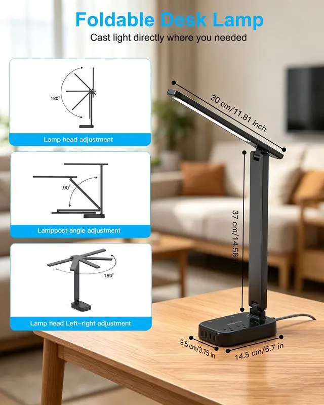 Alt view image 4 of 7 - LED Desk Lamp Power Strip with 4 USB 3 Outlets, Dorm Room Essentials, Black | One Beat 4 Modes 5 Level Brightness Touch Lamp, Small Desk Lamp for Home Office College Dorm Essentials, Study Reading Lig