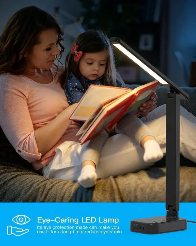 Alt view image 5 of 7 - LED Desk Lamp Power Strip with 4 USB 3 Outlets, Dorm Room Essentials, Black | One Beat 4 Modes 5 Level Brightness Touch Lamp, Small Desk Lamp for Home Office College Dorm Essentials, Study Reading Lig