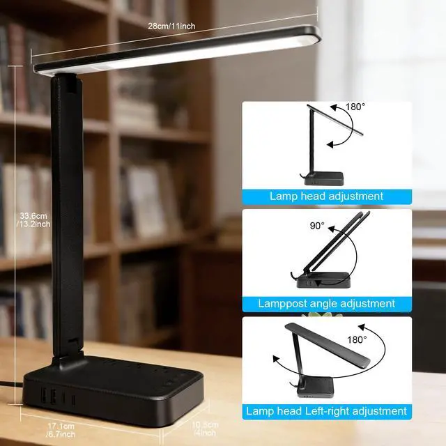 Alt view image 5 of 6 - LED Desk Lamp with Power Strip, 3 AC Outlets & 4 USB Ports (2 USB-C), Eye-Caring Task Light, 5 Color Modes 5 Brightness Dimmable, Sturdy Base Home Office Dorm Room Essentials